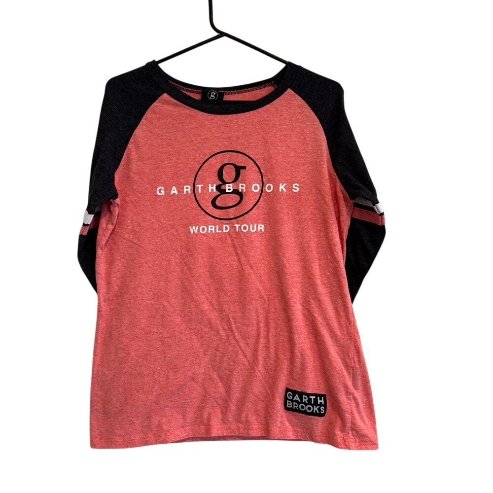 Garth Brooks World Tour Raglan Tee Women XL Coral Grey 3/4 Sleeve Excellent